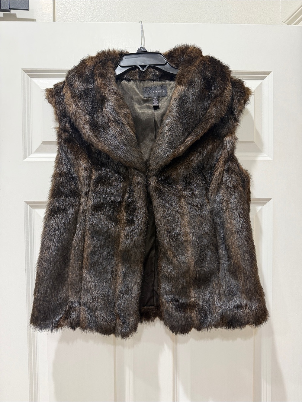 Investments Faux Fur Brown & Black Hooded Vest
